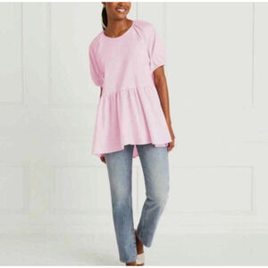 Hill House Shirt Womens Small Relaxed Fit Pink Short Sleeve Feminine Blouse